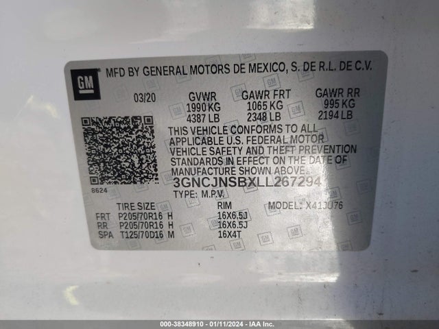 Chevrolet Trax Awd Ls 2020 3GNCJNSBXLL267294 Image 9