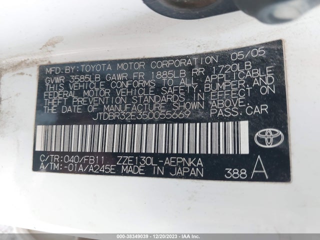 2005 TOYOTA COROLLA LE VIN: JTDBR32E350055669