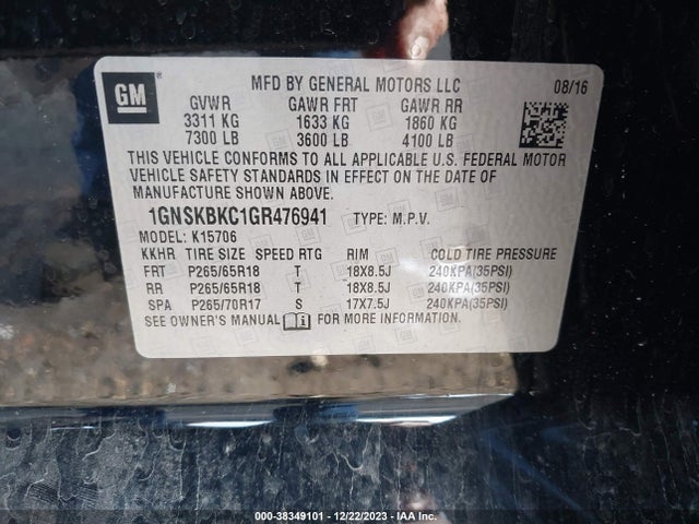 Chevrolet Tahoe Lt 2016 1GNSKBKC1GR476941 Image 9