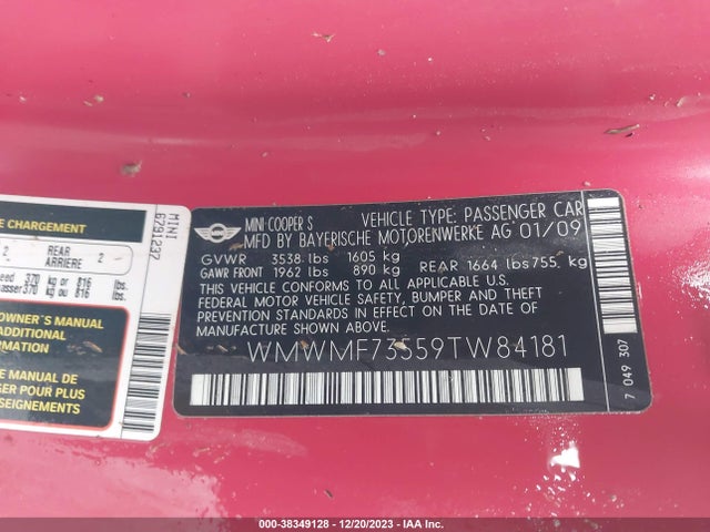 2009 MINI COOPER S WMWMF73559TW84181 Photo 8