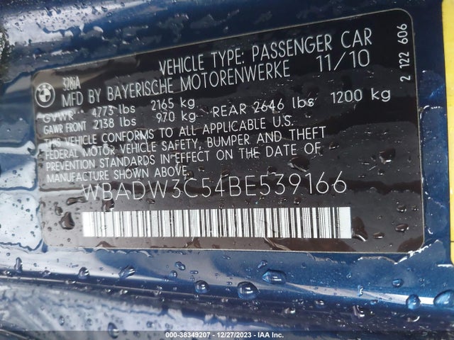2011 BMW 328I VIN: WBADW3C54BE539166
