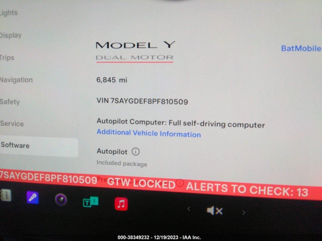 2023 TESLA MODEL Y AWD/PERFORMANCE DUAL MOTOR ALL-WHEEL DRIVE VIN: 7SAYGDEF8PF810509