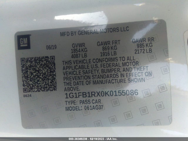 Chevrolet Camaro 1ls 2019 1G1FB1RX0K0155086 Image 9