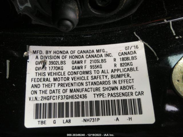 2HGFC1F37GH652436 Honda Civic Ex-t