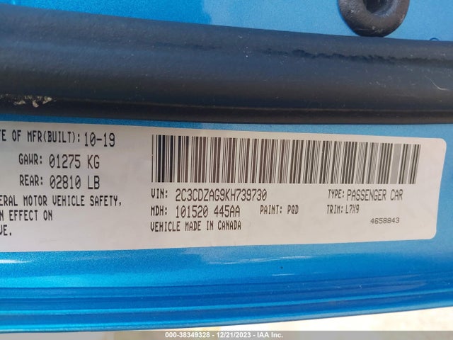 Dodge Challenger Sxt 2019 2C3CDZAG9KH739730 Image 9