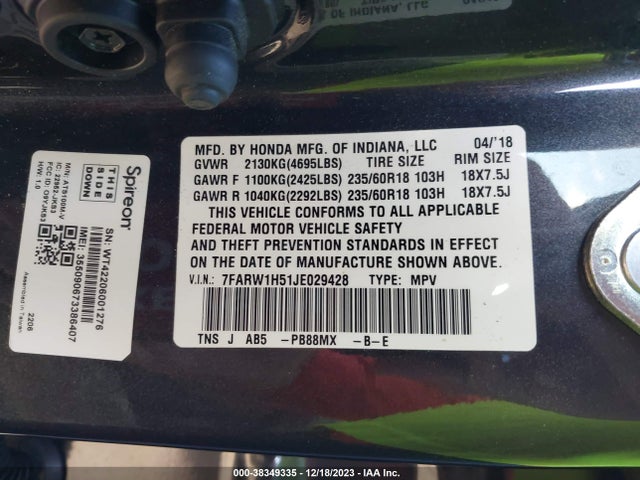 Honda CR-V EX 2018 7FARW1H51JE029428 Image 9