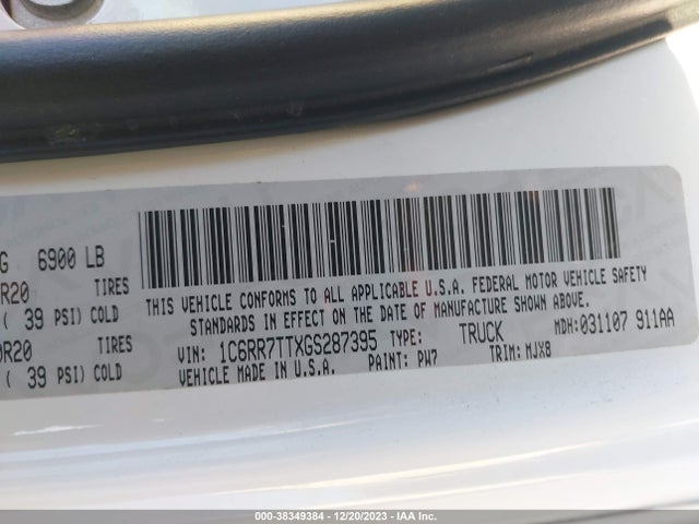 RAM 1500 Big Horn 2016 1C6RR7TTXGS287395 Image 9