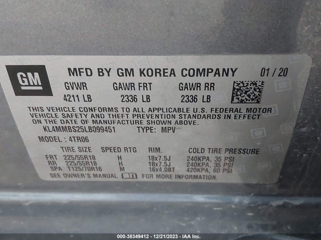 38349412 :رقم المزاد ، KL4MMBS25LB099451 vin ، 2020 Buick Encore Gx Fwd Preferred مزاد بيع