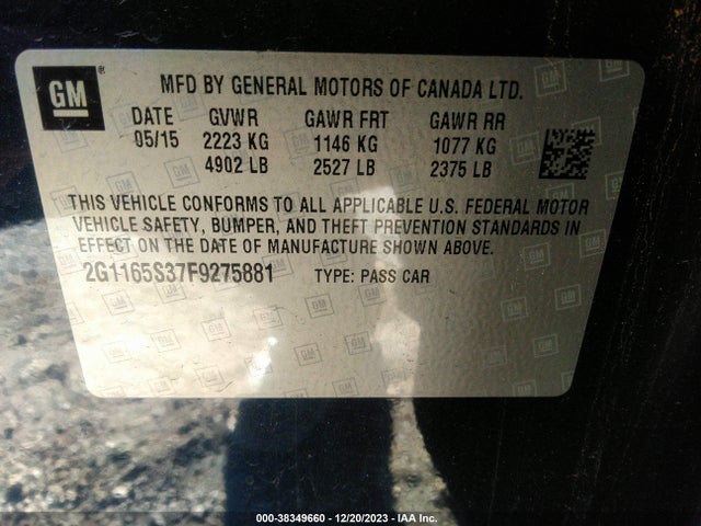 Chevrolet IMPALA 2LZ 2015 2G1165S37F9275881 Image 9