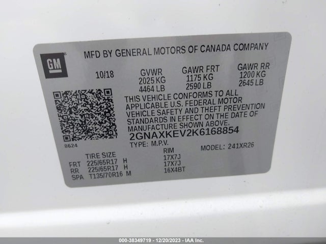 Chevrolet EQUINOX LT 2019 2GNAXKEV2K6168854 Image 9
