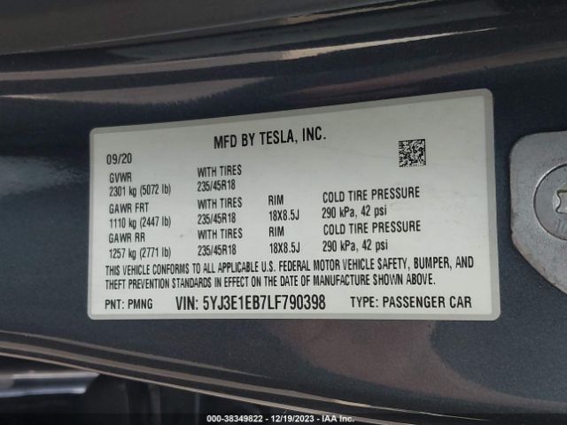 2020 TESLA MODEL 3 5YJ3E1EB7LF790398 Photo 8