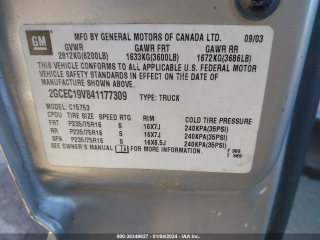 2004 CHEVROLET SILVERADO 1500 LS VIN: 2GCEC19V841177309
