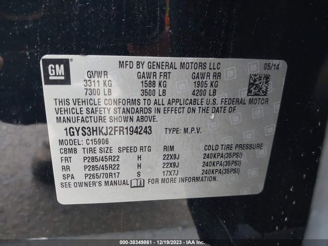 1GYS3HKJ2FR194243 Cadillac Escalade Esv Luxury