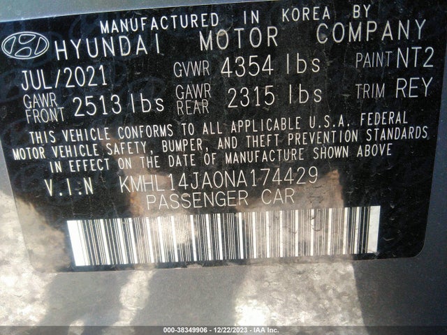 Hyundai SONATA SEL 2022 KMHL14JA0NA174429 Image 9