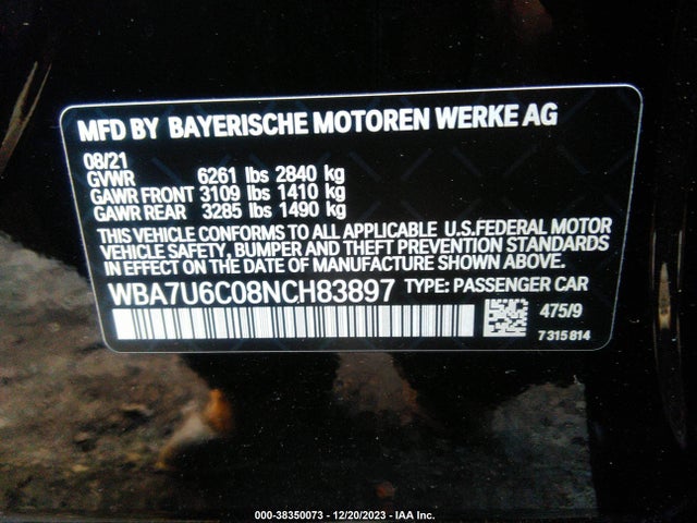 BMW M760i Xdrive 2022 WBA7U6C08NCH83897 Image 9