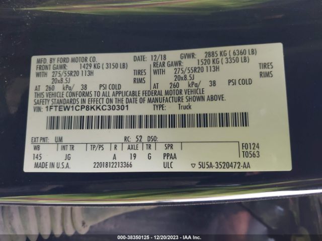 1FTEW1CP8KKC30301 Ford F-150 Xl