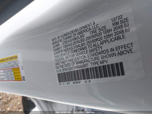 Honda Pilot 2wd Touring 2023 5FNYG2H71PB000807 Image 9