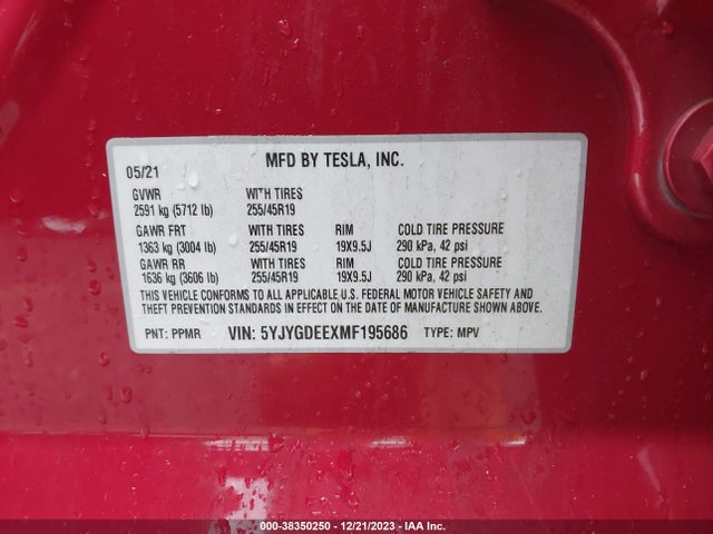 5YJYGDEEXMF195686 Tesla Model Y Long Range Dual Motor All-wheel Drive