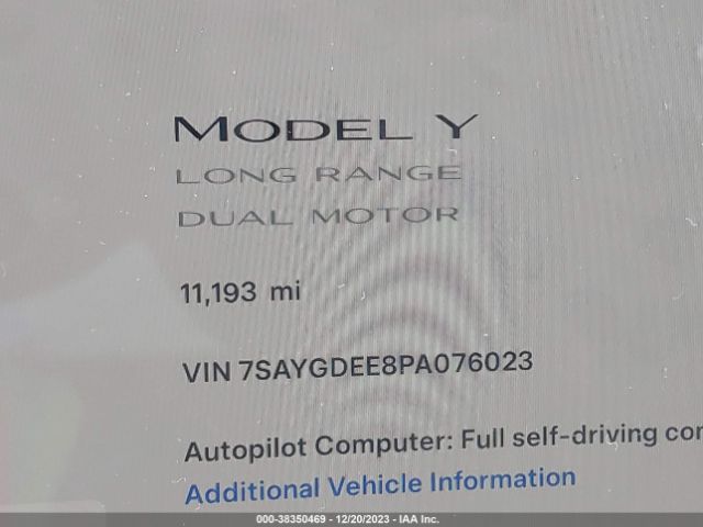 7SAYGDEE8PA076023 Tesla Model Y Awd/long Range Dual Motor All-wheel Drive
