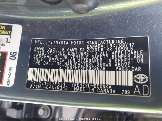 Toyota COROLLA LE 2017 2T1BURHE6HC959678 Image 9