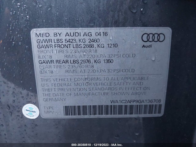 Audi Q5 2.0t Premium 2016 WA1C2AFP9GA136708 Image 9