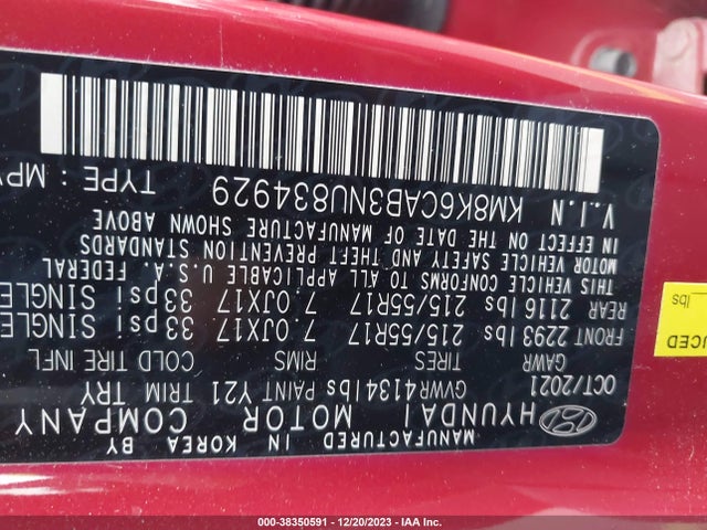 Hyundai Kona Sel 2022 KM8K6CAB3NU834929 Image 9