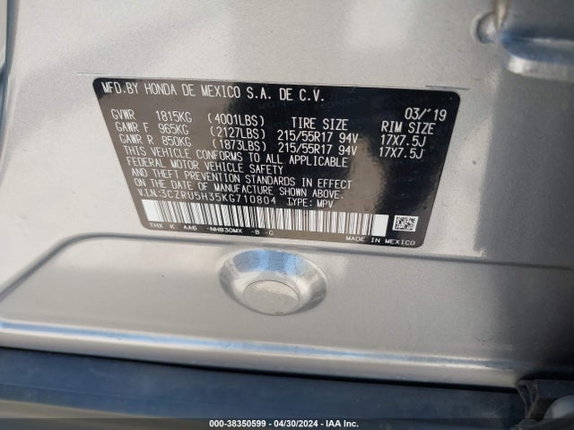 Honda HR-V LX 2019 3CZRU5H35KG710804 Image 9