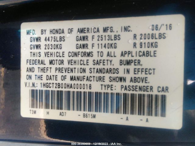 1HGCT2B00HA000018 Honda Accord Touring V6