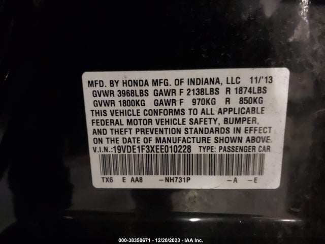 19VDE1F3XEE010228 Acura Ilx 2.0l