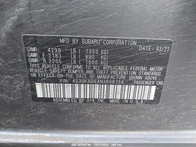 Subaru Impreza Base 2022 4S3GKAB64N3608156 Image 9