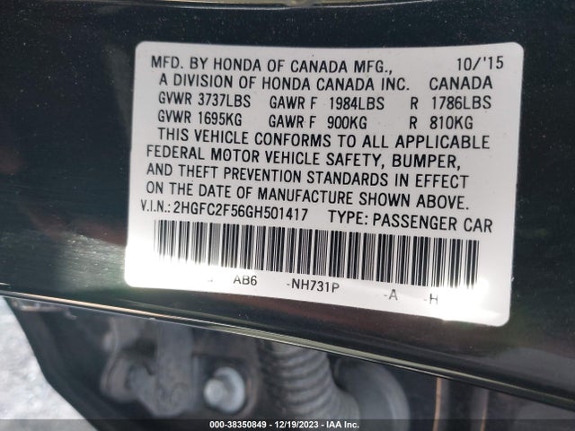 Honda Civic Lx 2016 2HGFC2F56GH501417 Image 9