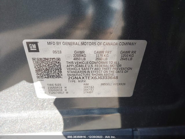 Chevrolet EQUINOX LT 2018 2GNAXTEX6J6333648 Image 9
