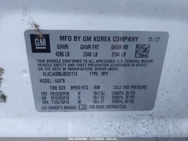 Aukcja sprzedaży 2018 Buick Encore Preferred, vin: KL4CJASB6JB591174, numer aukcji: 38350966