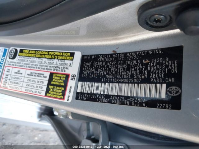 2021 TOYOTA CAMRY 4T1C11BK4MU025007 Photo 8