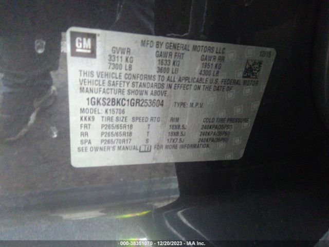 1GKS2BKC1GR253604 GMC YUKON SLT