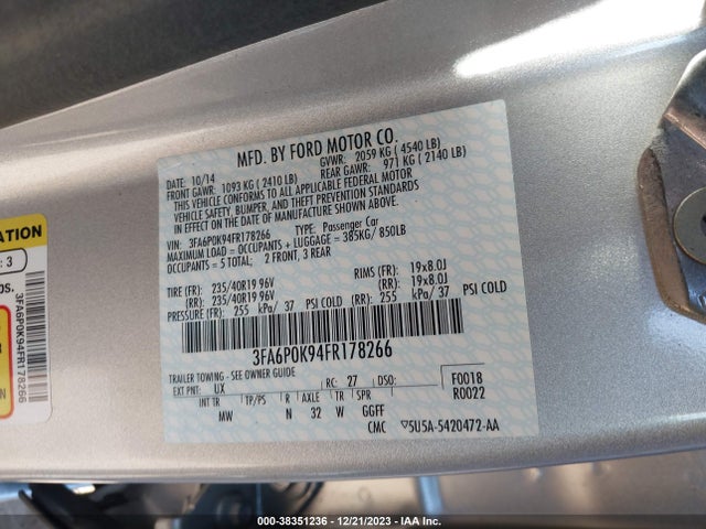 Ford Fusion Titanium 2015 3FA6P0K94FR178266 Image 9