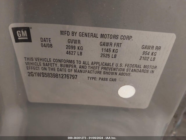 2008 CHEVROLET IMPALA POLICE VIN: 2G1WS583981276797