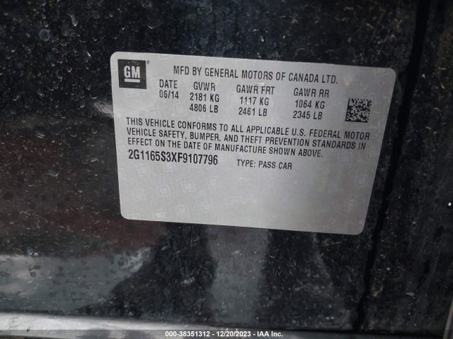 Chevrolet IMPALA 2LZ 2015 2G1165S3XF9107796 Image 9