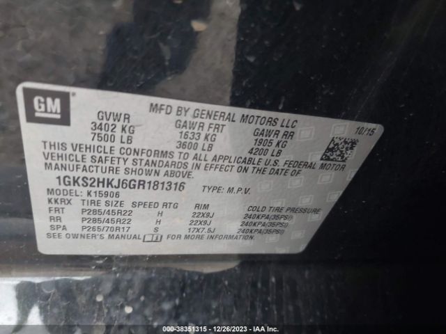 1GKS2HKJ6GR181316 GMC YUKON XL DENALI