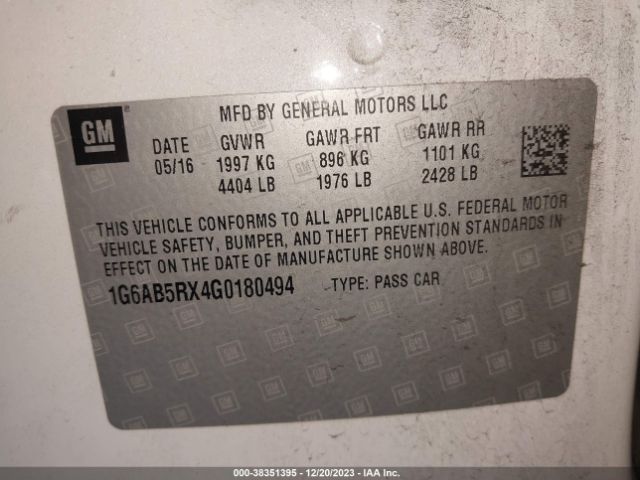 1G6AB5RX4G0180494 Cadillac Ats Luxury Collection