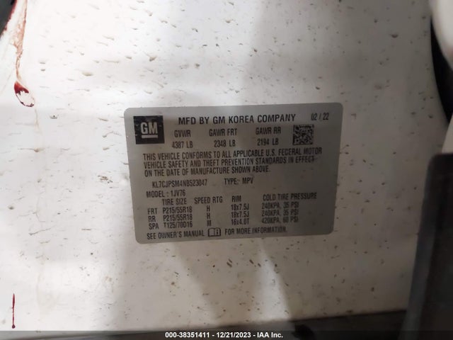 Chevrolet Trax Awd Lt 2022 KL7CJPSM4NB523047 Image 9