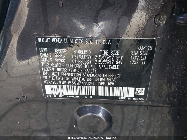 Honda HR-V EX 2016 3CZRU6H55GM741826 Image 9