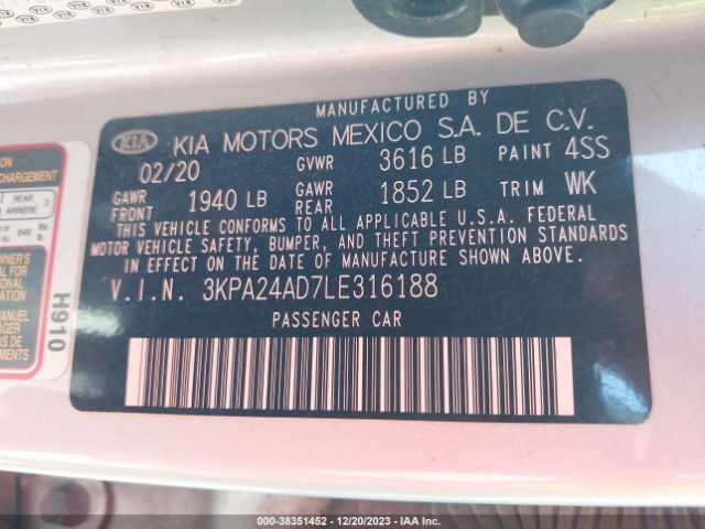 3KPA24AD7LE316188 KIA RIO LX