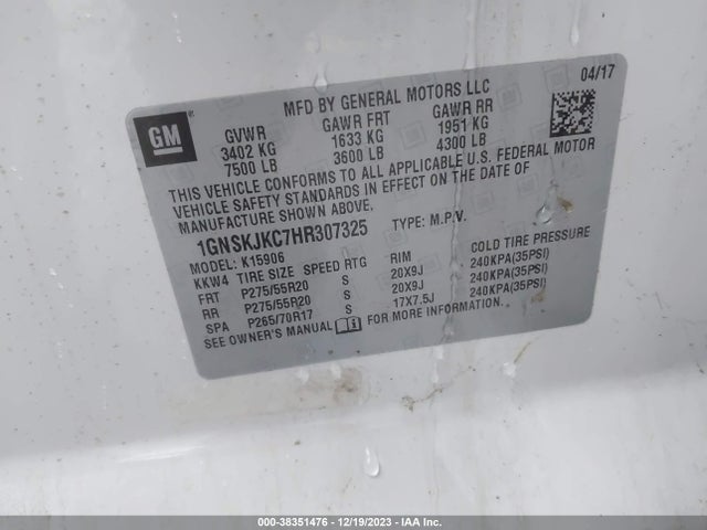 Chevrolet Suburban Premier 2017 1GNSKJKC7HR307325 Image 9