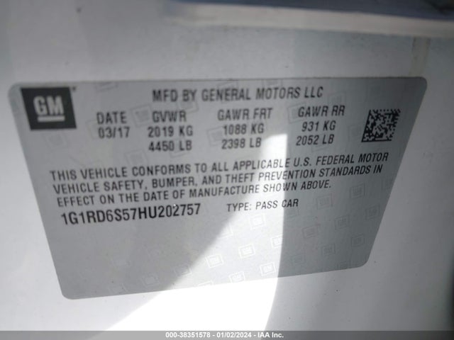 Chevrolet Volt Premier 2017 1G1RD6S57HU202757 Image 9