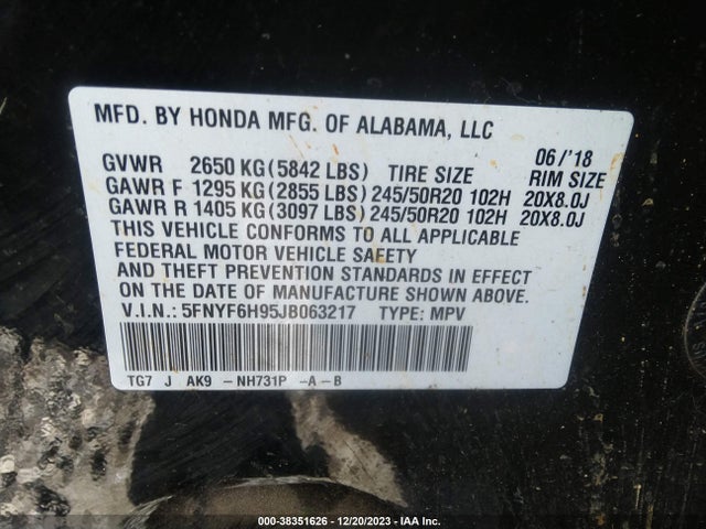 Honda Pilot Touring 2018 5FNYF6H95JB063217 Image 9