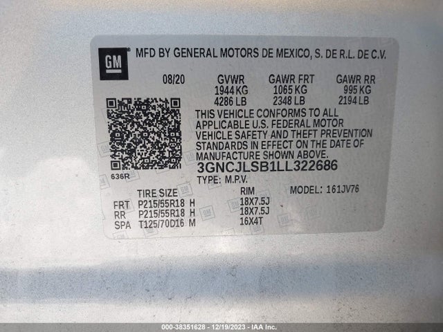 Chevrolet Trax Fwd Lt 2020 3GNCJLSB1LL322686 Image 9