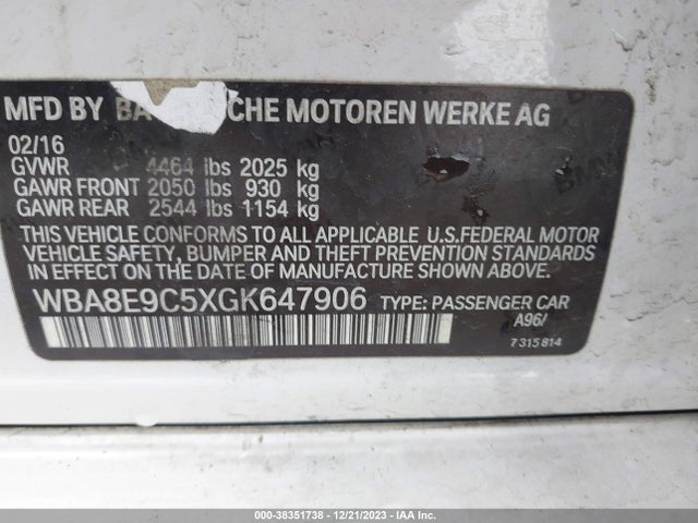 WBA8E9C5XGK647906 BMW 328I