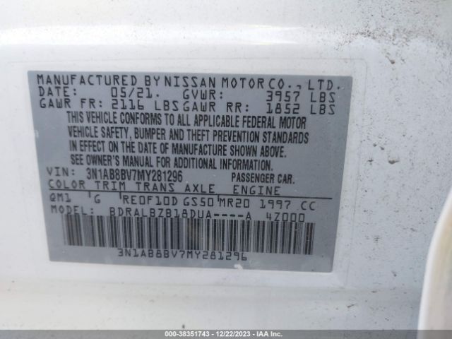 3N1AB8BV7MY281296 Nissan Sentra S Xtronic Cvt