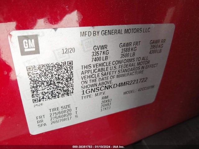 Chevrolet Tahoe 2wd Lt 2021 1GNSCNKD4MR221722 Image 9